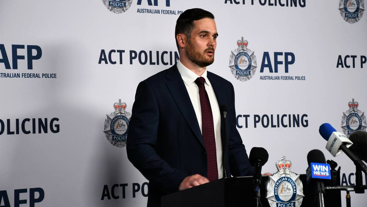 Detective Acting Superintendent Callum Hughes addresses reporters on Monday. Picture: Hannah Neale