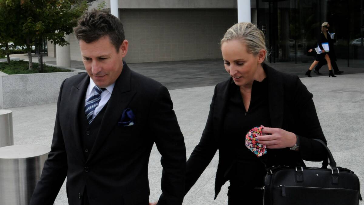 Ben Aulich leaves court with partner Erin Taylor on Tuesday. Picture: Blake Foden
