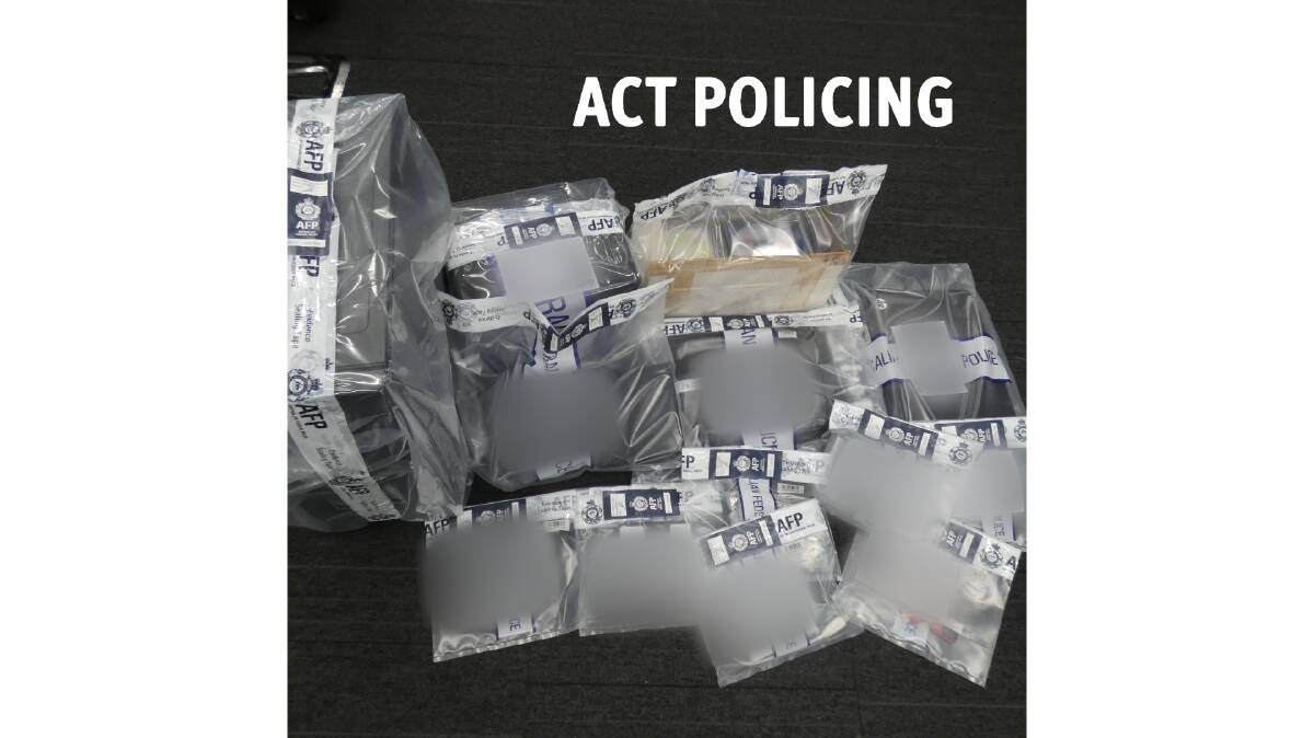 Evidence bags containing seized items. Picture ACT Policing