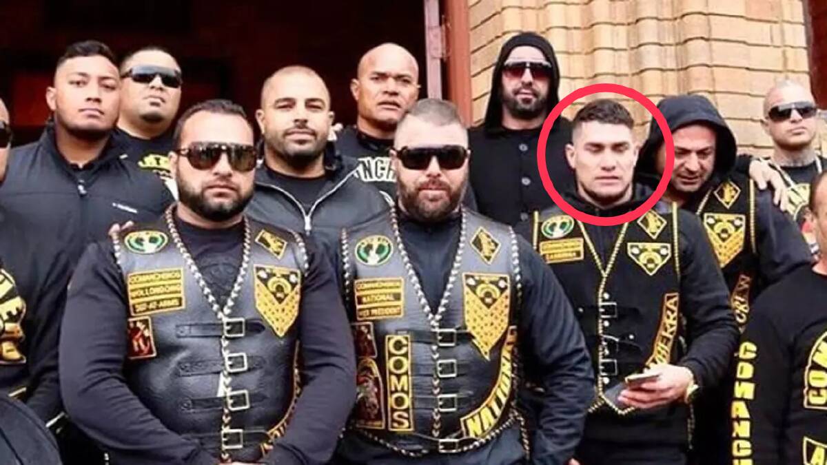 Sosefo Tu'uta Katoa, circled, poses in Comanchero gang colours with fellow members prior to his detention on Christmas Island. Picture: Instagram