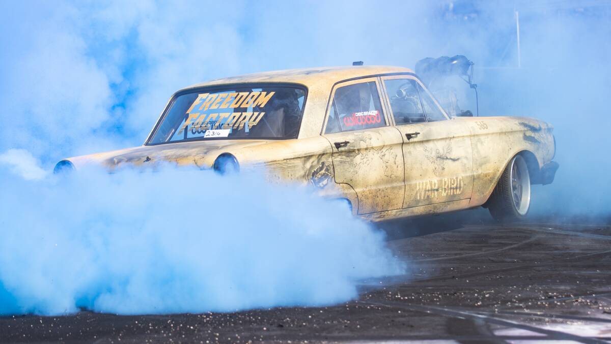 A driver performs a burnout during the show the alleged victim was watching when the incident occurred. Picture: Keegan Carroll