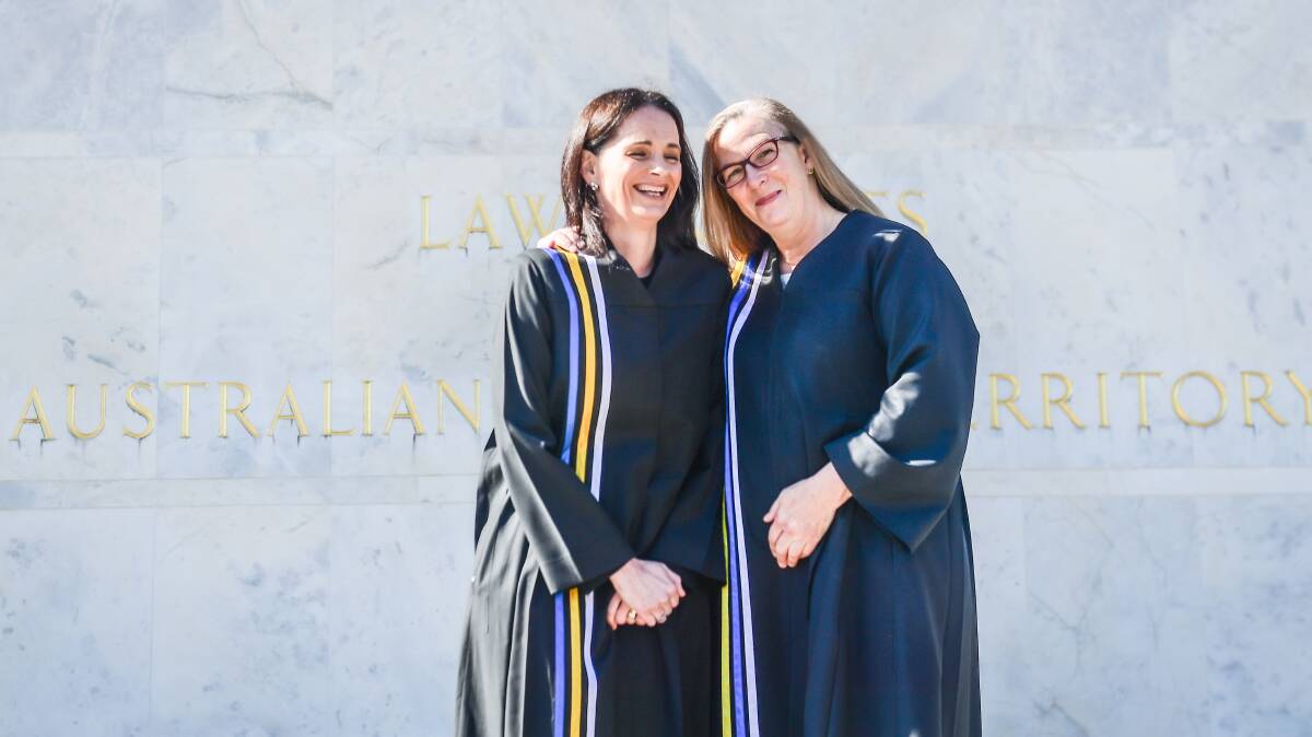 Justice Louise Taylor with Chief Justice Lucy McCallum outside court. Picture by Karleen Minney