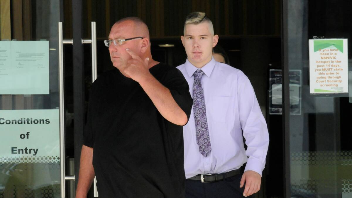 Lachlan Robert Wilson, right, leaves court on Tuesday. Picture: Blake Foden