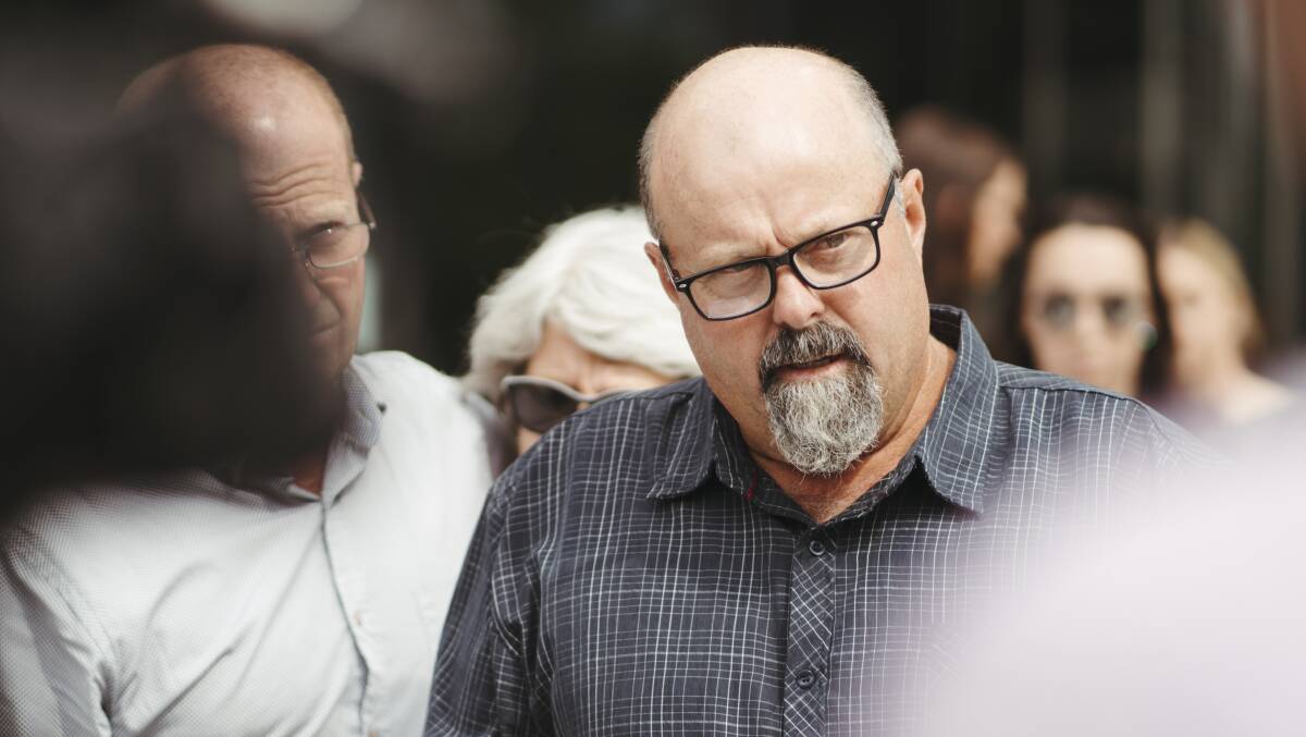 Murder victim Richard Cater's son, Mark, speaks outside court last year after the killer was sentenced. Picture: Dion Georgopoulos