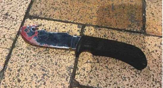 The fishing knife used by Aaron Campbell in the aggravated robbery. Picture: Supplied