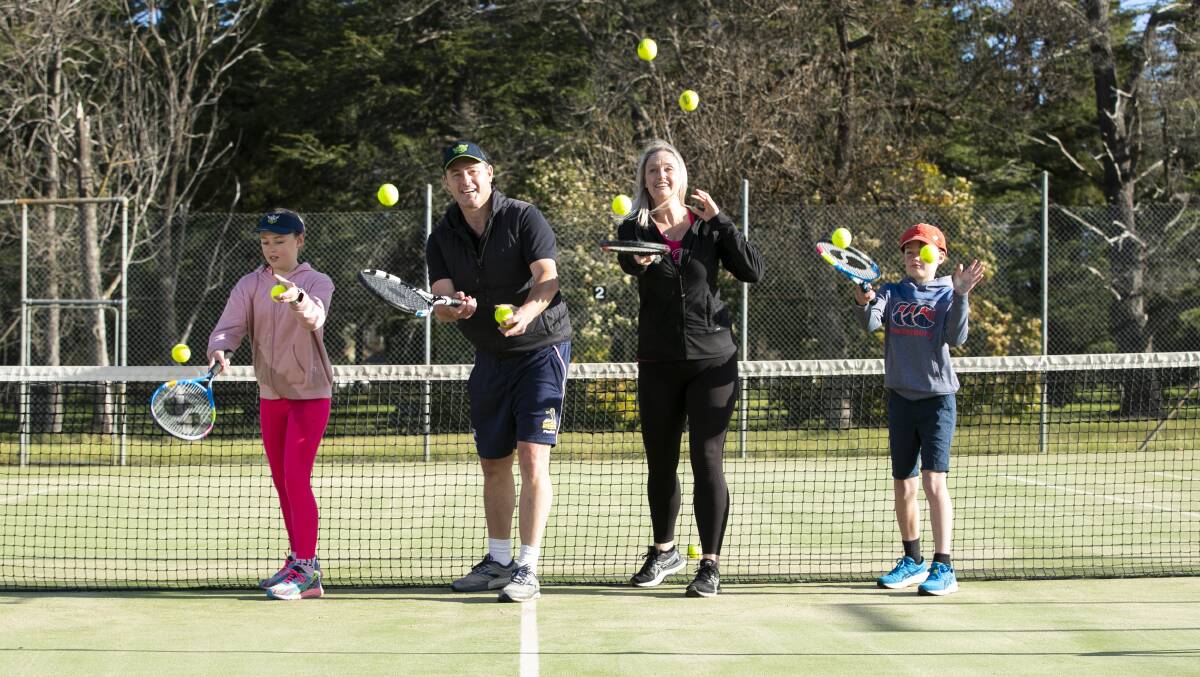 Canberra's Radnedge family is excited about getting back on the tennis court after some changes to the ACT's lockdown restrictions. Picture: Keegan Carroll