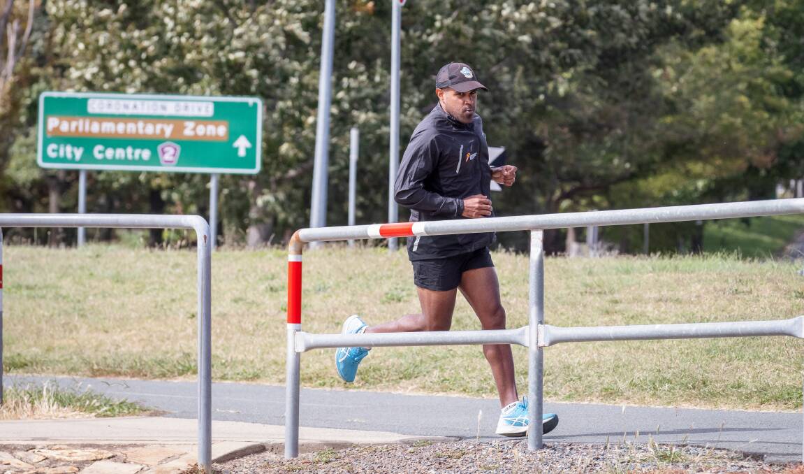 Colin Sampton goes for a run in Yarralulma on Saturday, ahead of the Canberra Times Marathon Festival. Picture: Sitthixay Ditthavong