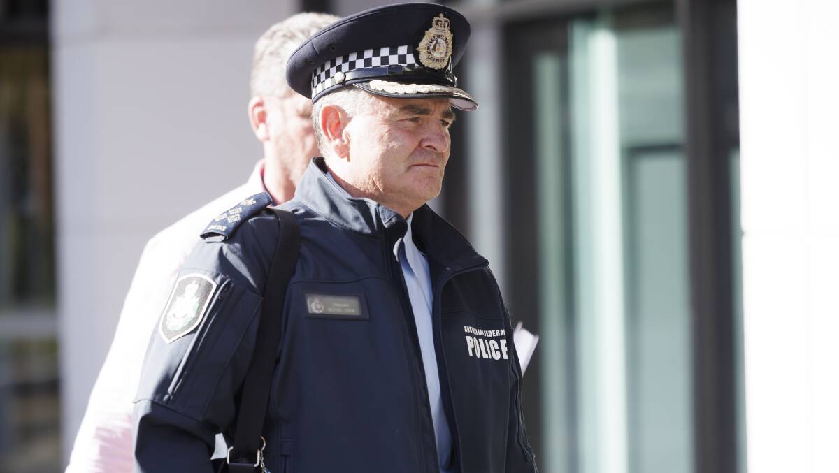 Commander Michael Chew arrives at the inquiry on Friday. Picture by Keegan Carroll