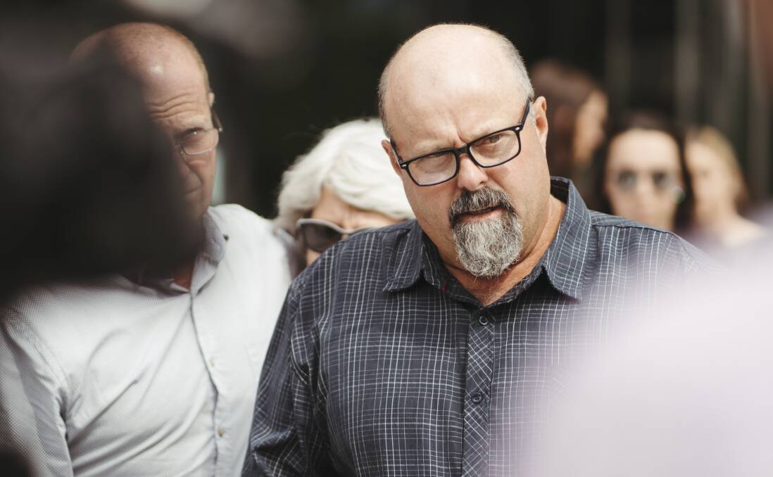 Murder victim Richard Cater's son, Mark, speaks to the media outside court. Picture: Dion Georgopoulos