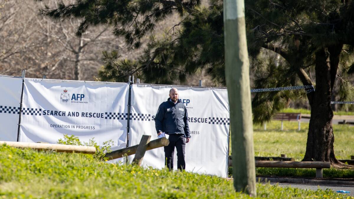 A police officer at the scene after the fatal fight at the Weston skatepark. Picture: Sitthixay Ditthavong