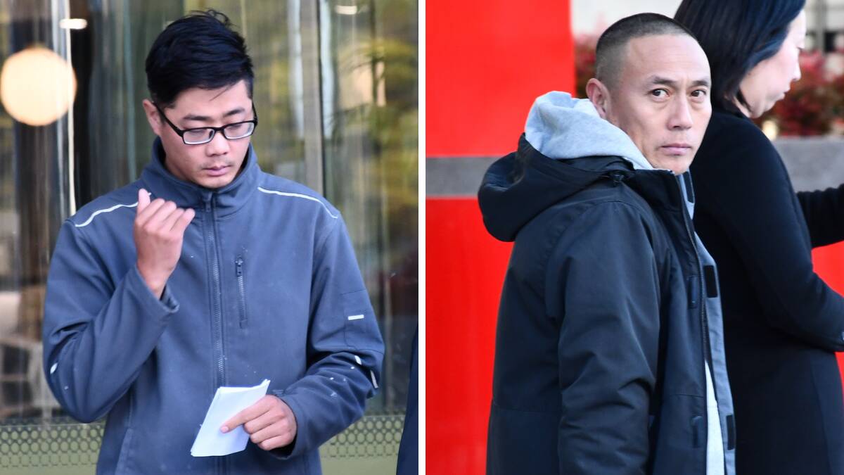 Xiantao Shang, left, and Wengao Zheng, right, leave court on Monday. Pictures by Blake Foden