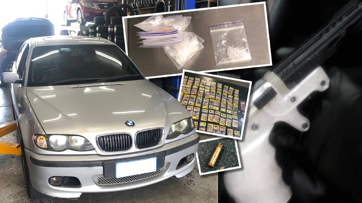 Items police allegedly found inside a BMW and in a bag belonging to its owner. Pictures supplied