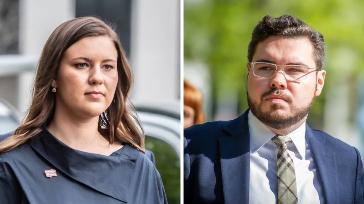 Brittany Higgins, left, alleges fellow former Liberal Party staffer Bruce Lehrmann, right, raped her at Parliament House. Pictures by Karleen Minney