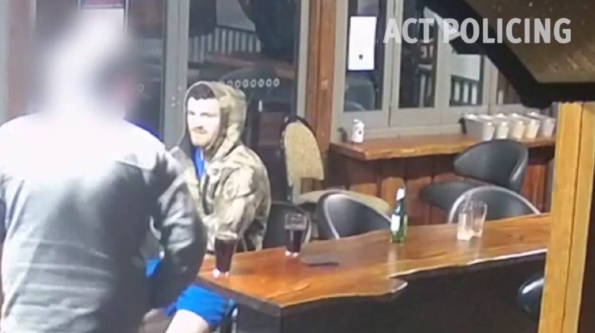Dean O'Brien in CCTV footage from Moby Dick's Tavern on the night of the incident. Picture: ACT Policing