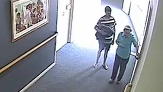 A screenshot from CCTV footage showing Mario Amato and Sheila Marie Capper on their way into the laundry. Picture: Supplied