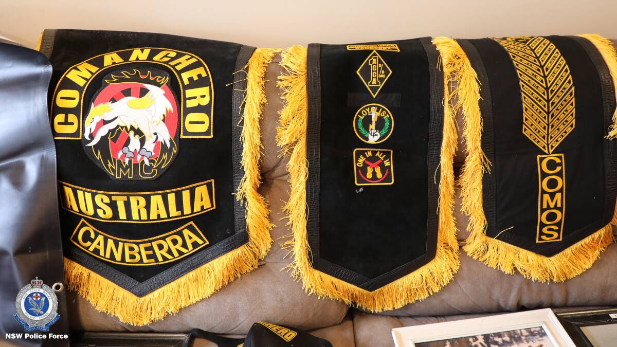 Comanchero outlaw motorcycle gang paraphernalia seized by police. Picture by NSW Police
