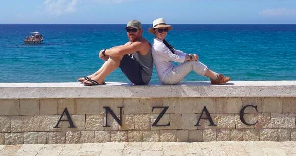 Andrew Drake and his sister Lucy Wessell at ANZAC Cove, where their great-grandfather landed in 1915.