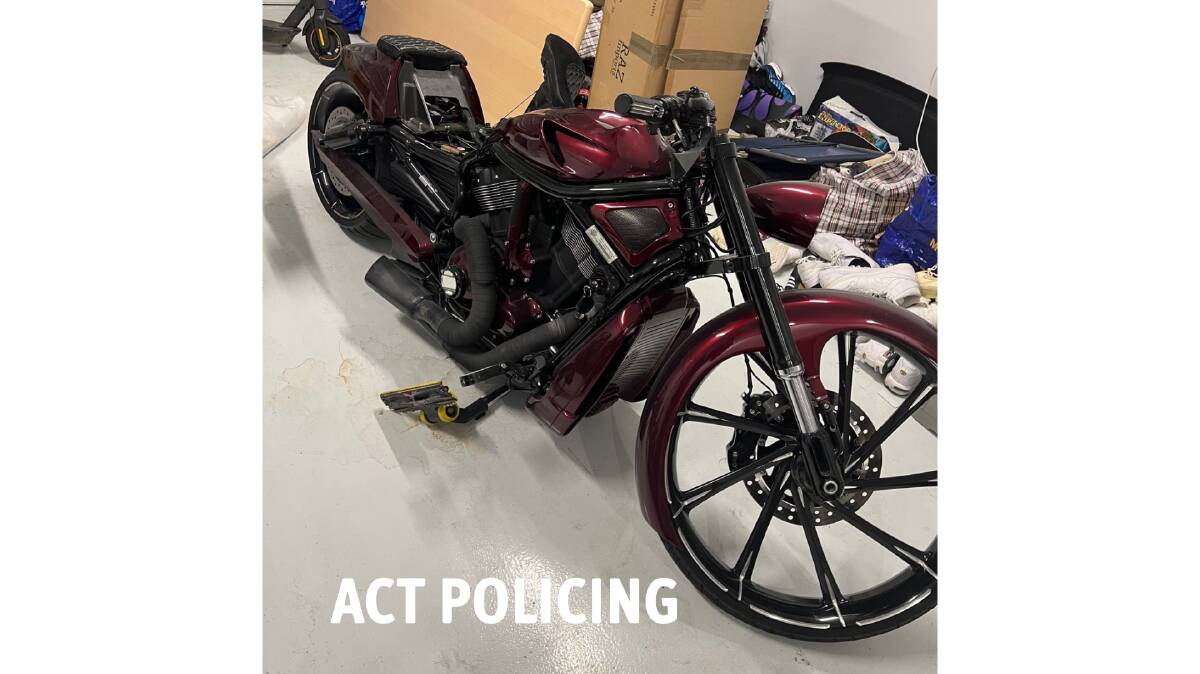 The seized Harley-Davidson motorcycle. Picture ACT Policing