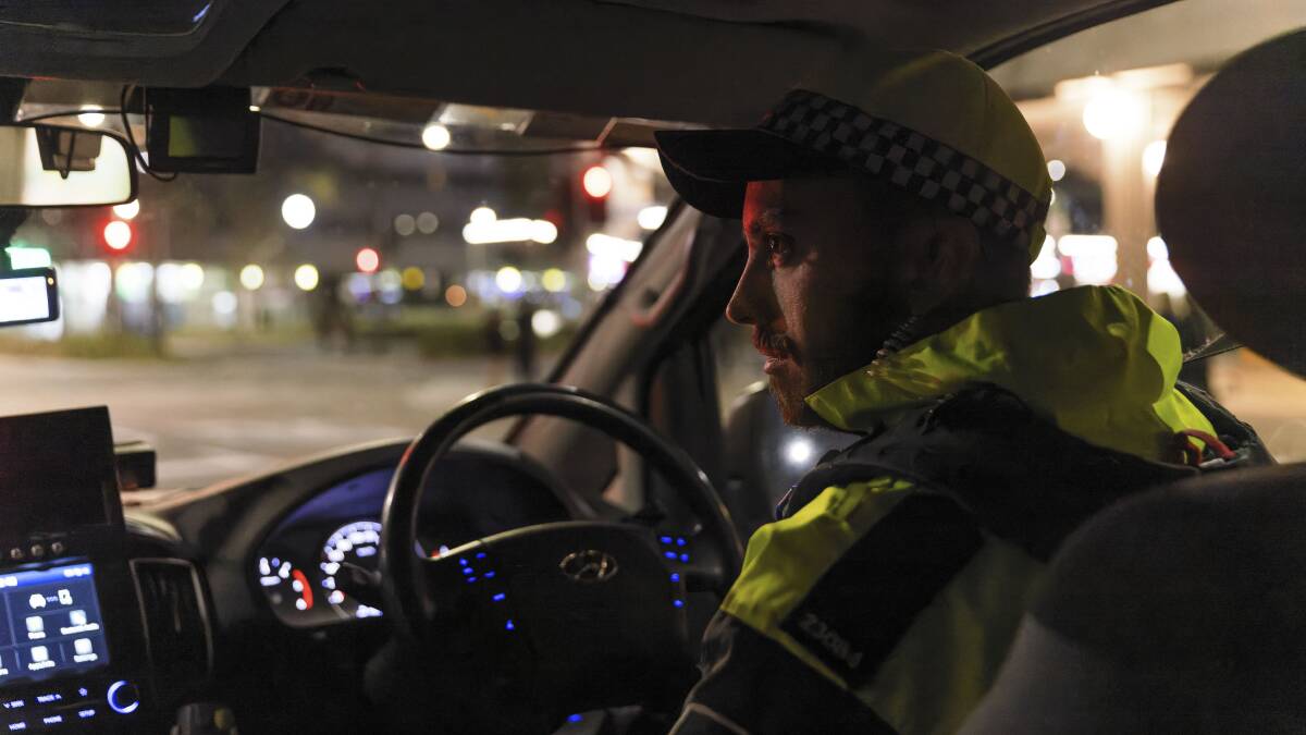 Constable Cameron Breakey behind the wheel. Picture: Keegan Carroll