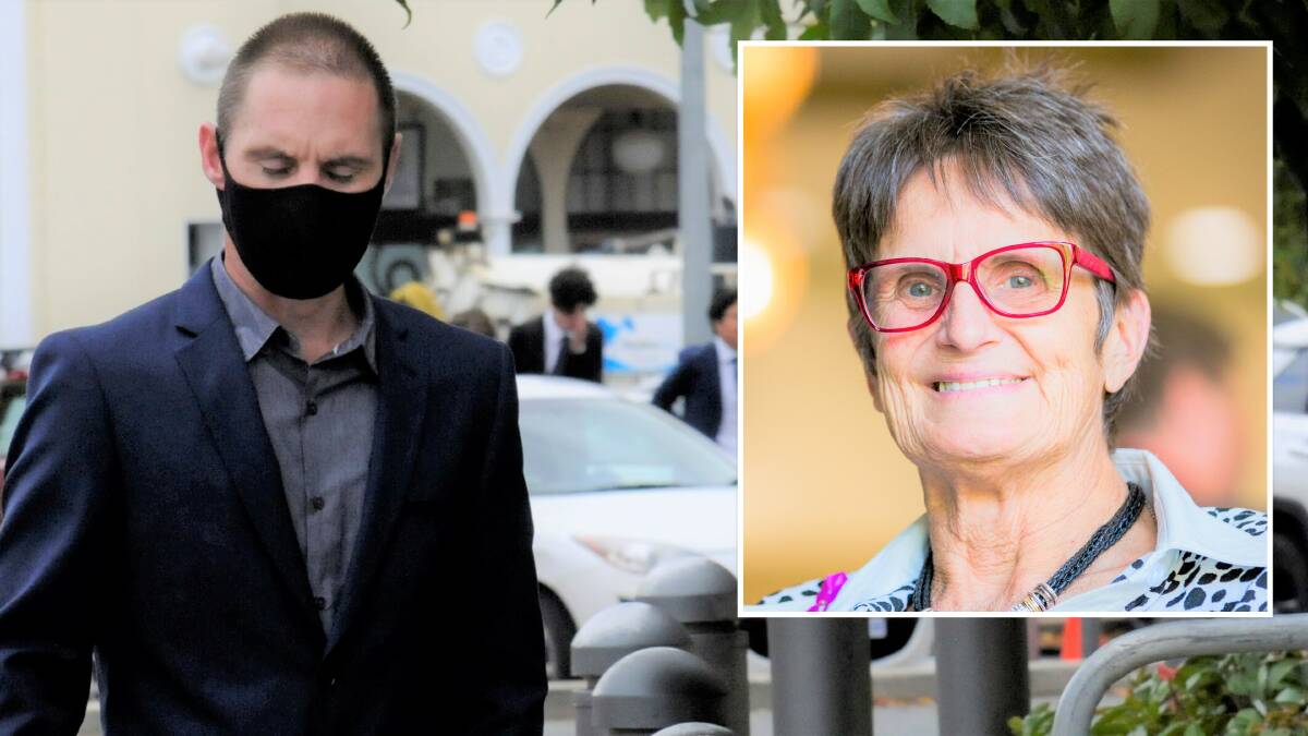 Mitchell Laidlaw arrives at court on Thursday for the start of his sentencing over the death of Sue Salthouse (inset). Pictures: Blake Foden, Jamila Toderas