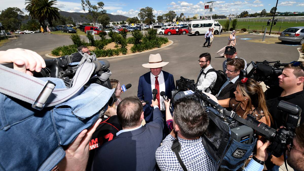 STAR POWER: At his height, Barnaby Joyce was the political superstar that Nats had never had. It's worth noting former PM Malcolm Turnbull was also present at this event at Tamworth in 2017, but it was Joyce who got the attention. Photo: Gareth Gardner