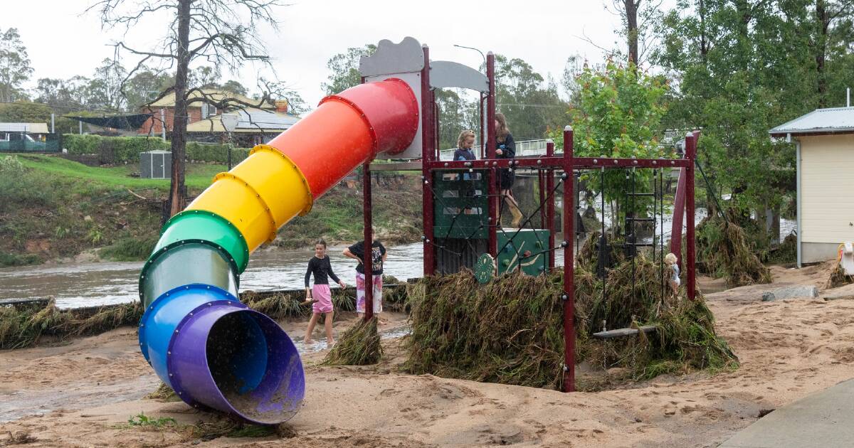 After the waters recede at Cobargo, the playground shows how high Narira Creek rose on Wednesday, November 29. Picture by Ron Webb.