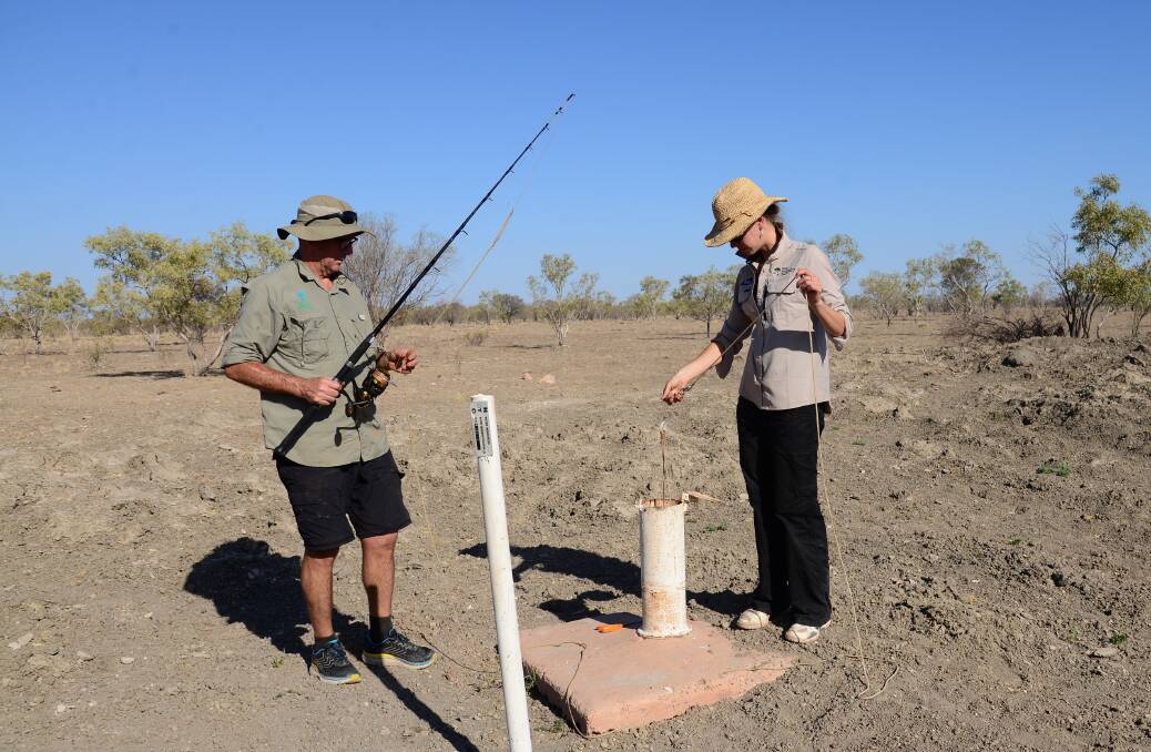 CSIRO's Dr Daryl Nielsen and Charles Darwin University's Dr Stefanie Oberprieler fishing for stygofauna back in 2019. Picture from CSIRO