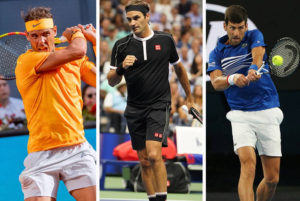 Rafael Nadal, Roger Federer and Novak Djokovic. Pictures: Shutterstock