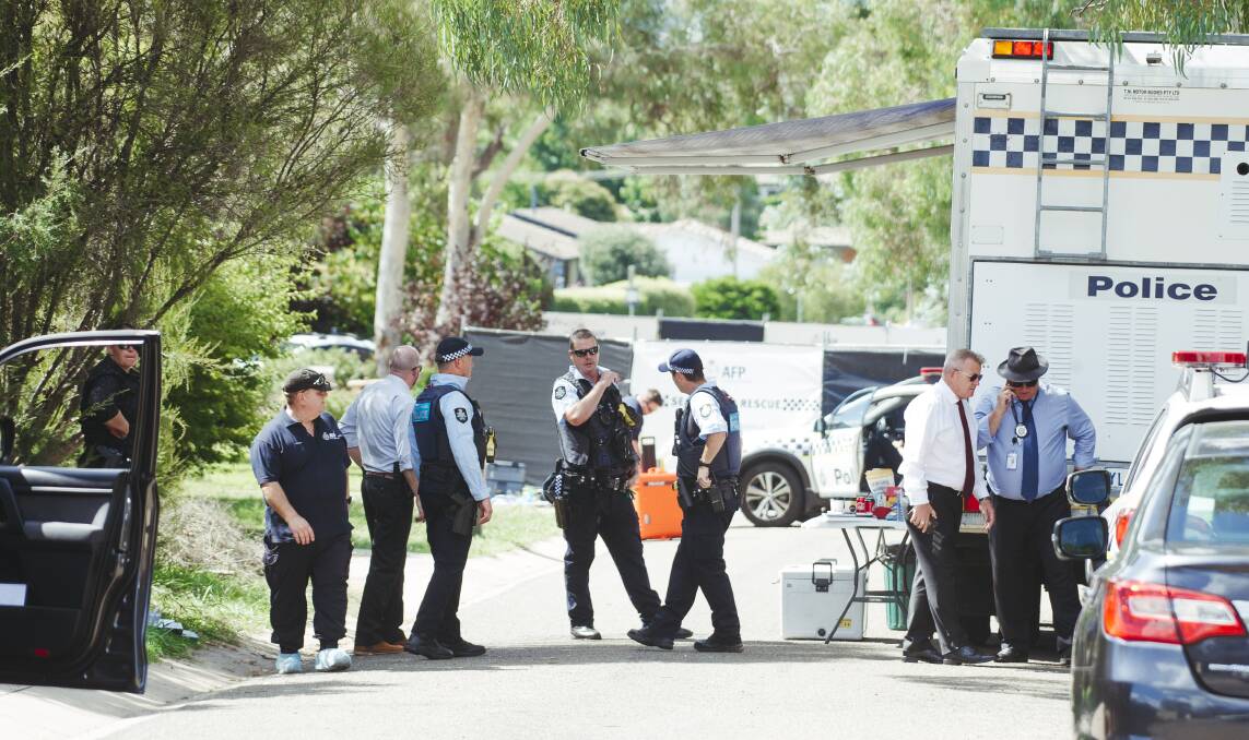 Police at the Braine Street crime scene on Saturday. Picture: Dion Georgopoulos