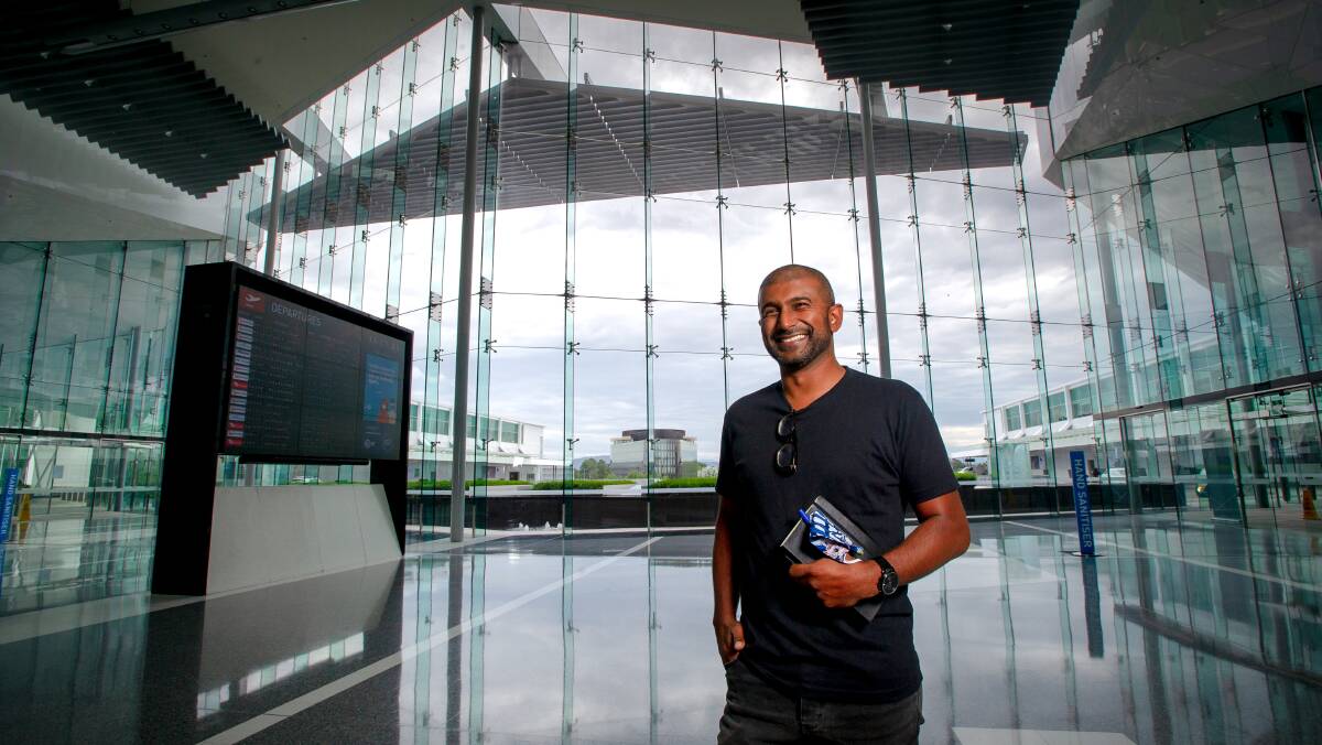 Canberra architect Ajanthan Bala at his favourite building in the city, the Canberra Airport. Picture: Elesa Kurtz