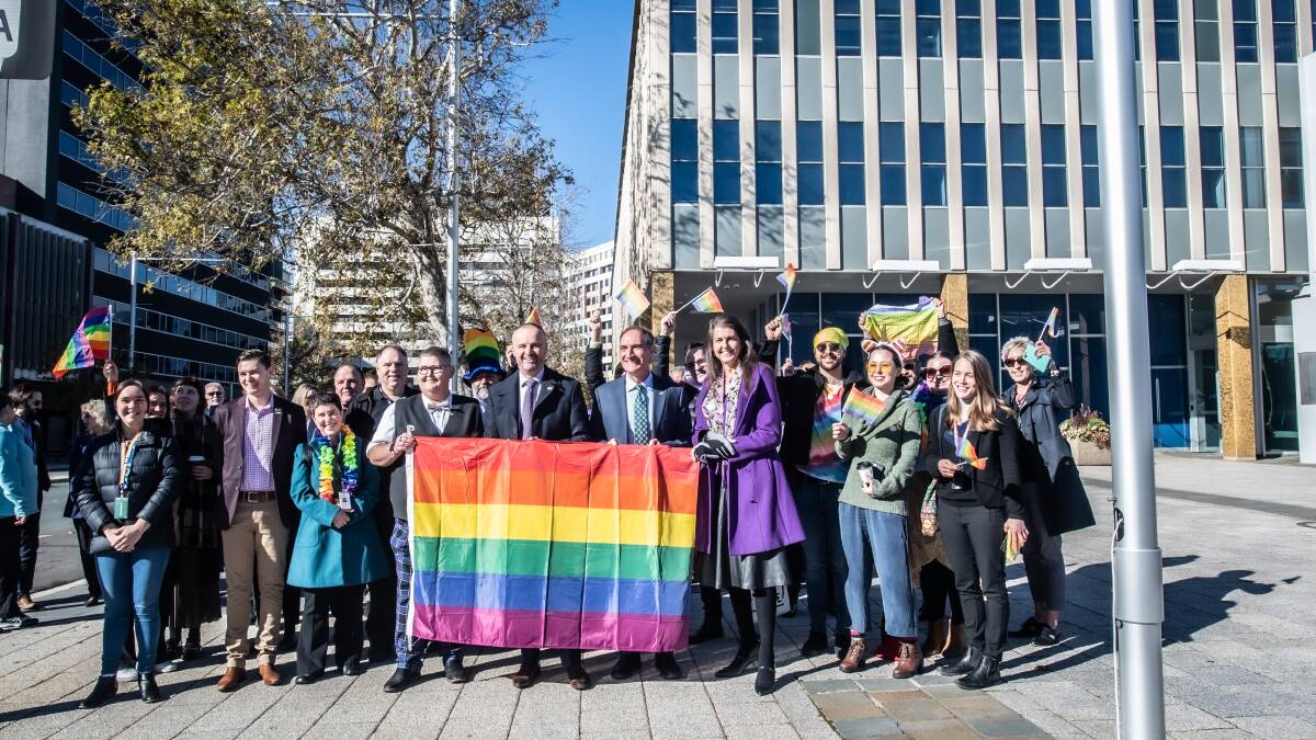 Chief Minister Andrew Barr (centre) said the government would seek to make amendments to the discrimination act to address areas where discrimination still exists for transgender, gender diverse and intersex Canberras. Picture: Karleen Minney