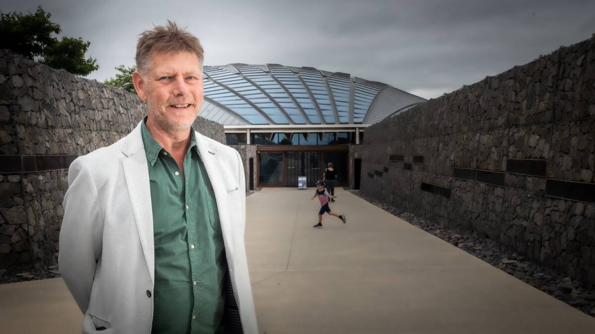 Canberra architect Tony Trobe at his favourite Canberra building. Picture: Karleen Minney