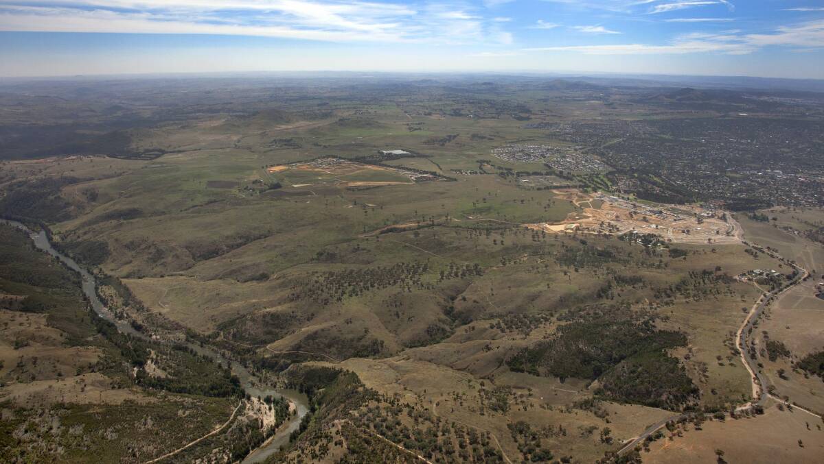Aerial shot of the proposed Parkwood suburb in Ginninderry. Picture: Supplied 