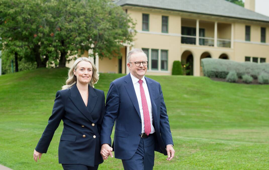 Prime Minister Anthony Albanese and his fiancee Jodie Haydon at the Lodge. Picture by Sitthixay Ditthavong