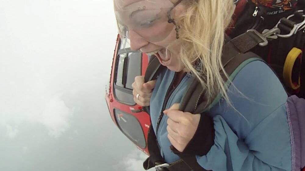 Emma Carey about to jump at the start of her ill-fated skydive. Picture supplied