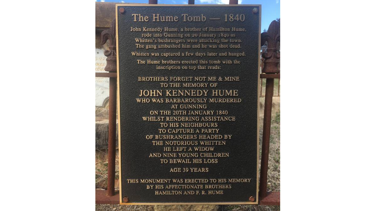 John Kennedy Hume was shot dead by bushrangers in 1840. Picture: Tim the Yowie Man