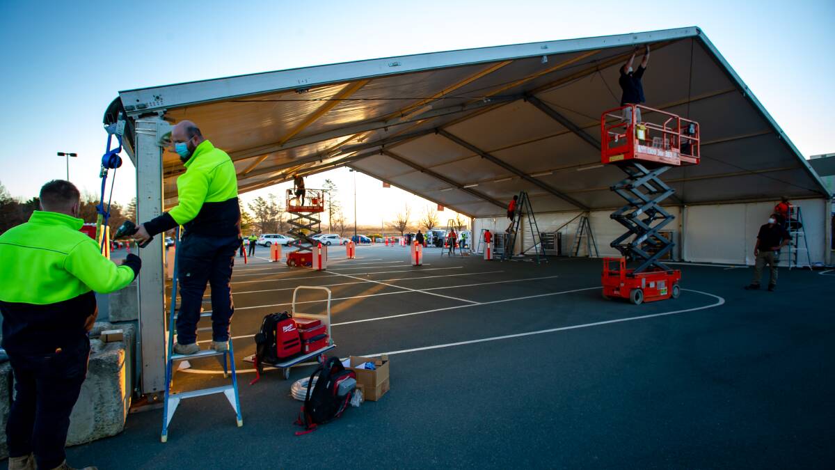 A new testing site opened on Molonglo Drive in the Brindabella Business Park on Thursday evening to deal with the surge in testing demand. Picture: Elesa Kurtz