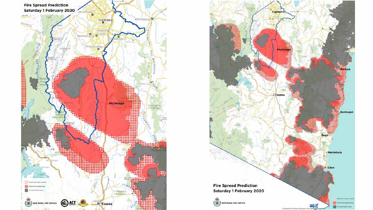 Predicted fire spread maps published by the NSW RFS.