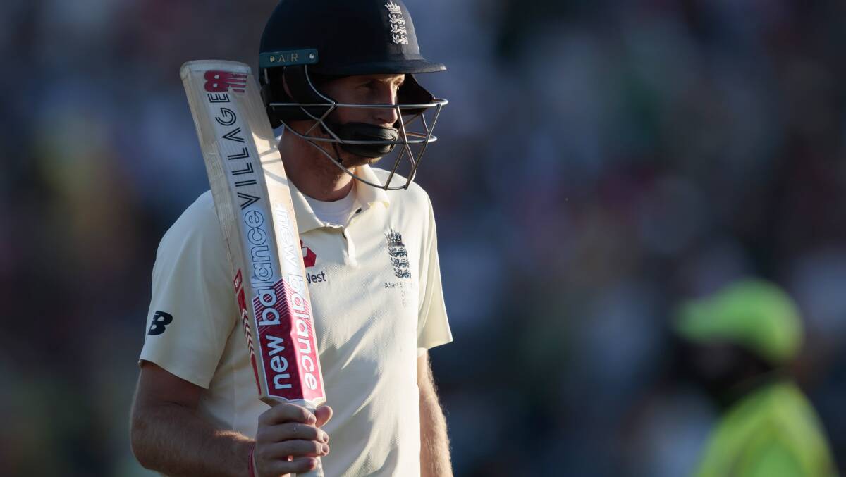 England's Joe Root walks from the pitch on the third day of the 3rd Ashes Test. Picture: AP