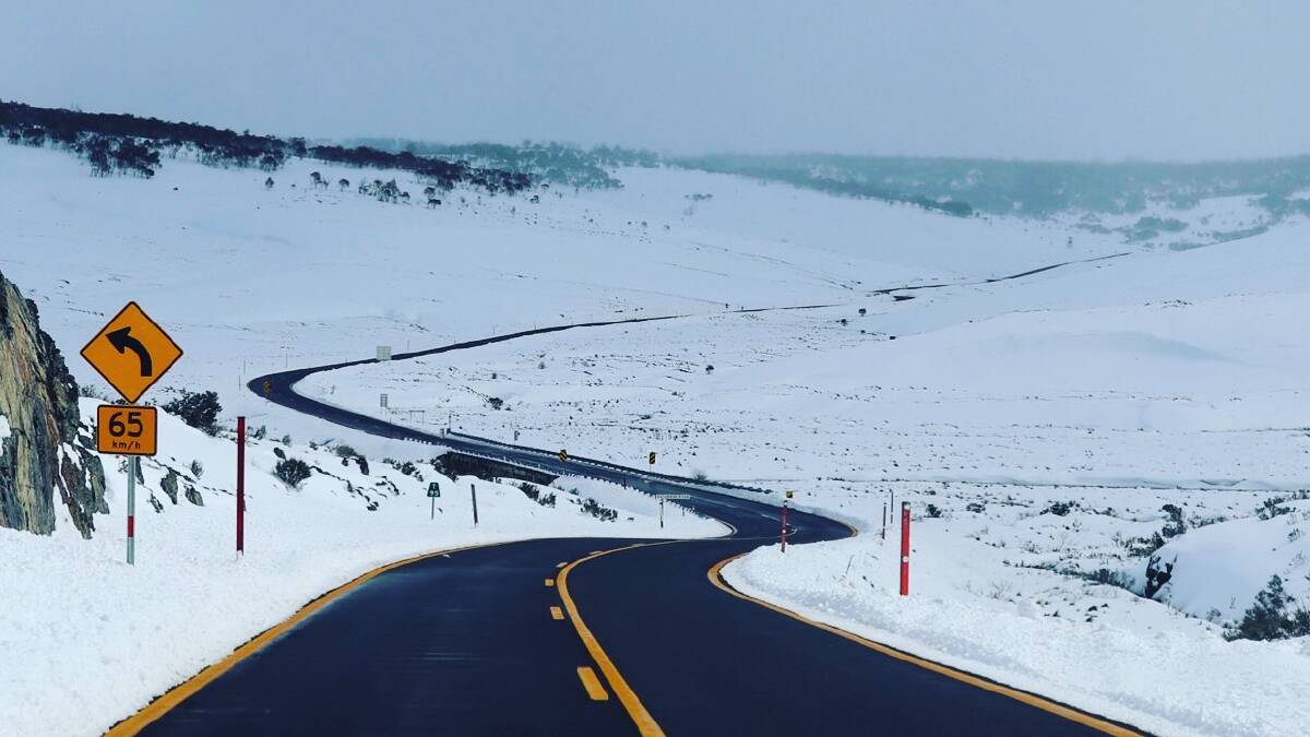 The long and windy road into Kiandra after last week's snowfall. Picture: The Bearded Cam