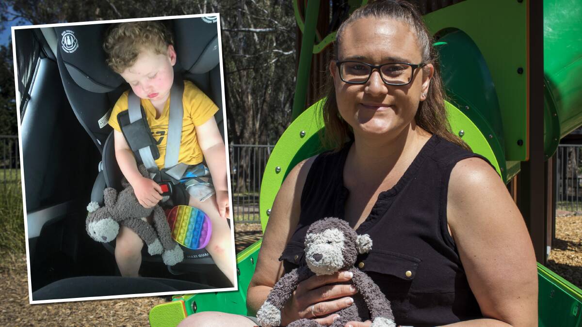 Donna Prior with Monkey at Apex Park, Wangaratta, and Llewyn Kavanagh, 3, inset. Pictures by Layton Holley, supplied