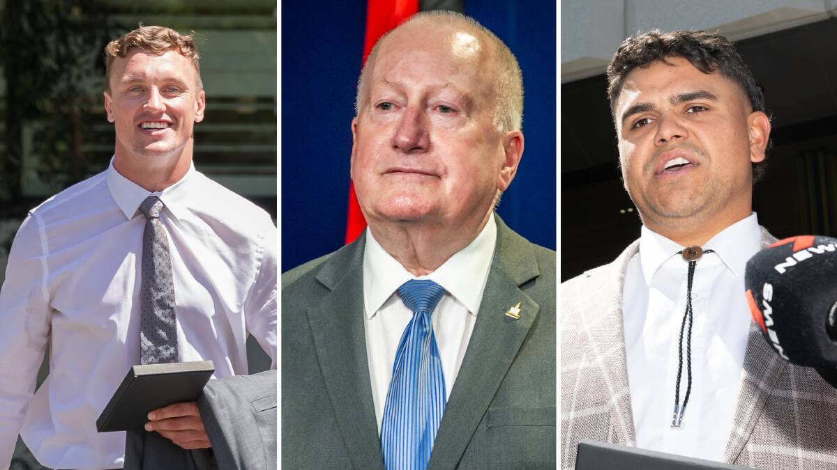 ACT's Minister for Police Mick Gentleman, centre, said there is an investigation into the decision to charge Jack Wighton, left, and Latrell Mitchell. Pictures by Sitthixay Ditthavong, Karleen Minney