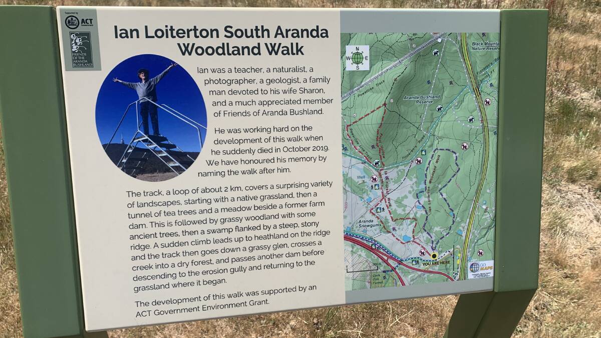 Sign at the start of the new walk, named in Ian Loiterton's honour. Picture by Tim the Yowie Man