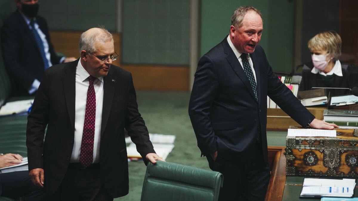 Prime Minister Scott Morrison, left and Deputy Prime Minister Barnaby Joyce. Picture: Dion Georgopoulos 
