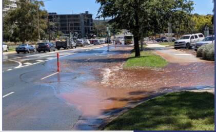 The burst water main on Wakefield Avenue. Picture: ESA