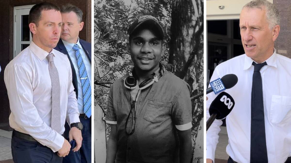 Constable Zachary Rolfe, left, Kumanjayi Walker, centre, and Crown prosecutor Philip Strickland SC, right. Pictures: Sarah Matthews, Supplied