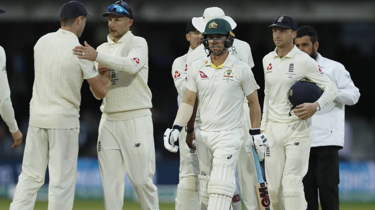 Australia's Travis Head walks from the pitch as the England player shake hands after England and Australia drew the 2nd Ashes Test. Picture: AP
