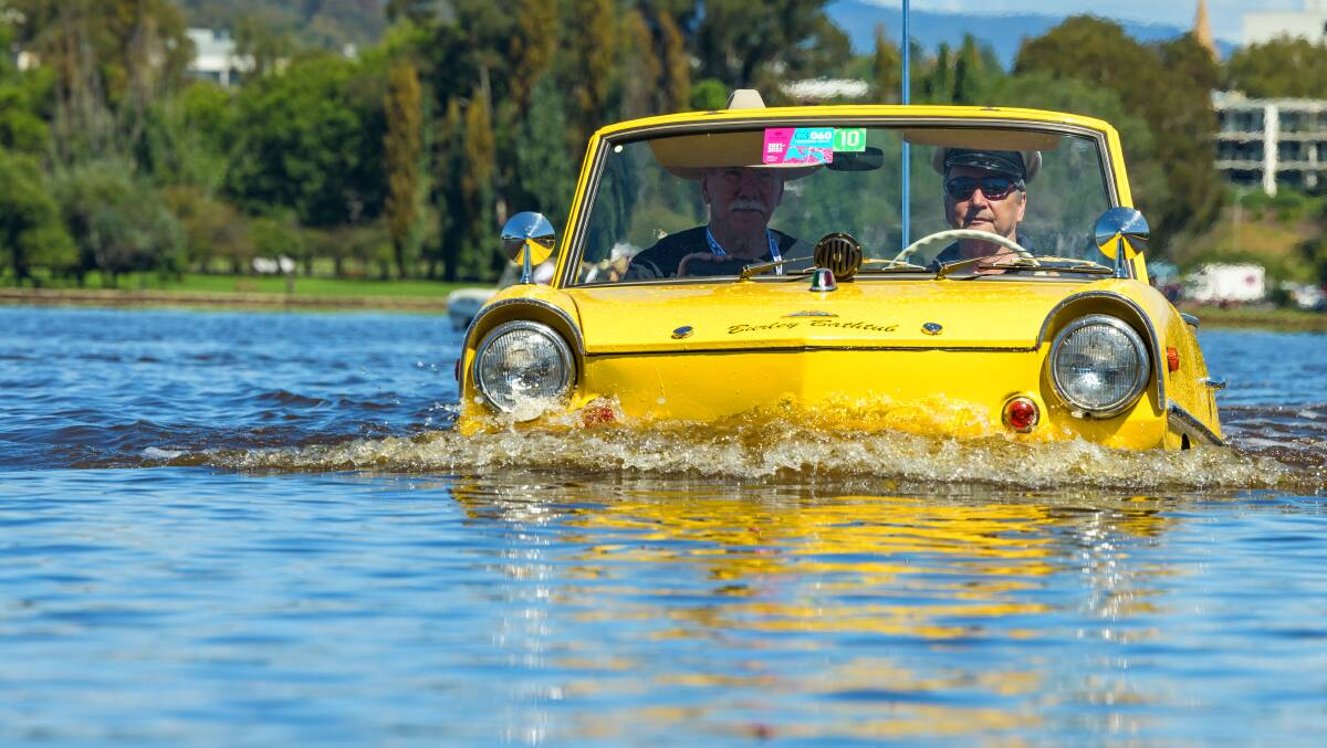An amphicar on Lake Burley Griffin. Picture: Sitthixay Ditthavong