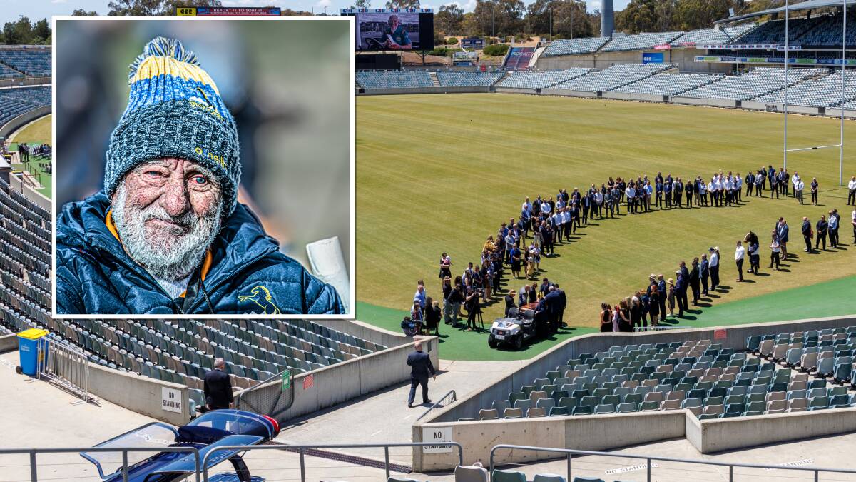 Garry Quinlivan, inset, was farewelled at Canberra Stadium. Pictures by Keegan Carroll, Karleen Minney