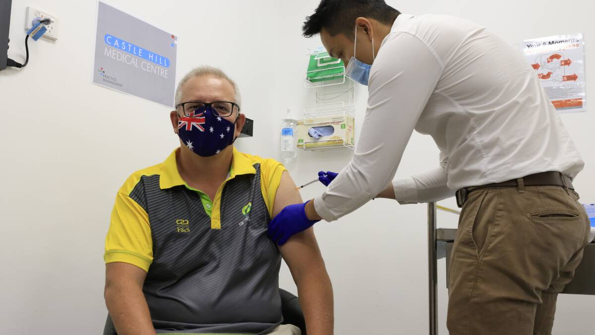 Scott Morrison receiving his COVID-19 vaccination. Picture: Getty Images